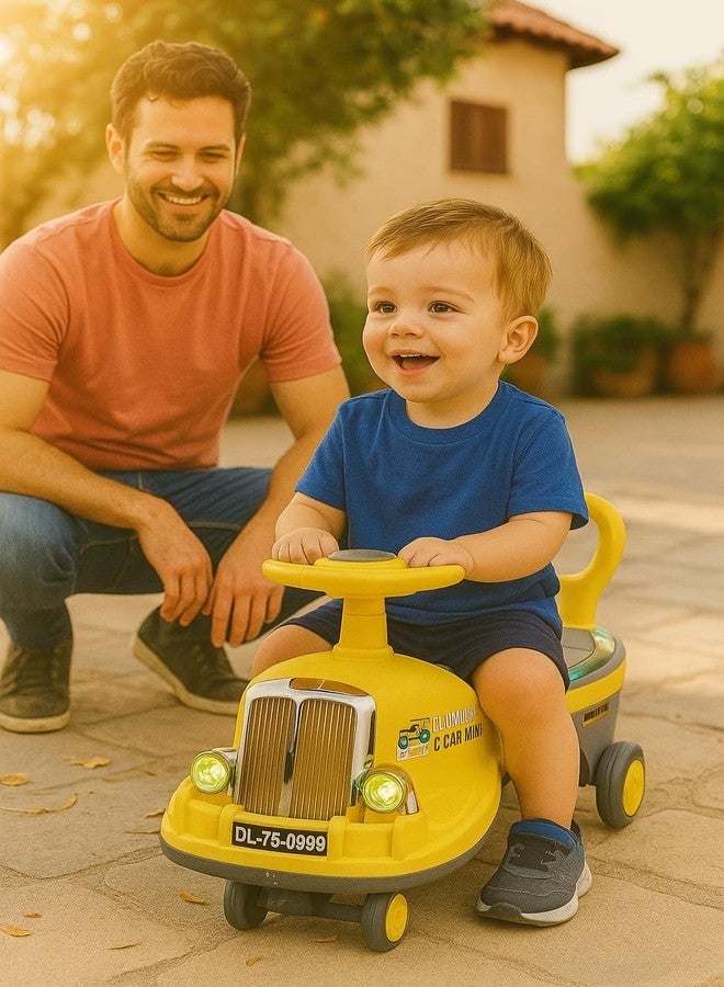 JoyRide Glamour DLX Light-Up Magic Car - Easy Glide Ride-On Toy for Kids | LED Lights, Music & 360° Swivel Wheels | Push Swing Car for Indoor/Outdoor Fun Ages 2+ Years (Yellow) - Image 2